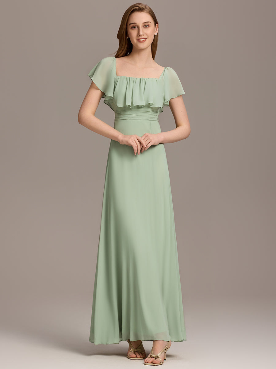 Robe de demoiselle d'honneur en mousseline à épaules dénudées et fente haute #Couleur_Menthe Verte