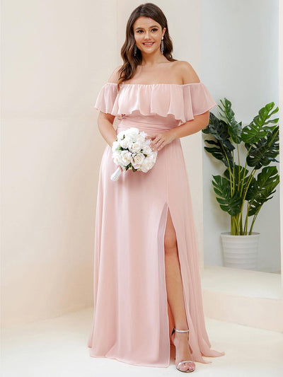 pretty ÉMILE|Robe de demoiselle d'honneur grande taille à volants et épaules dénudées