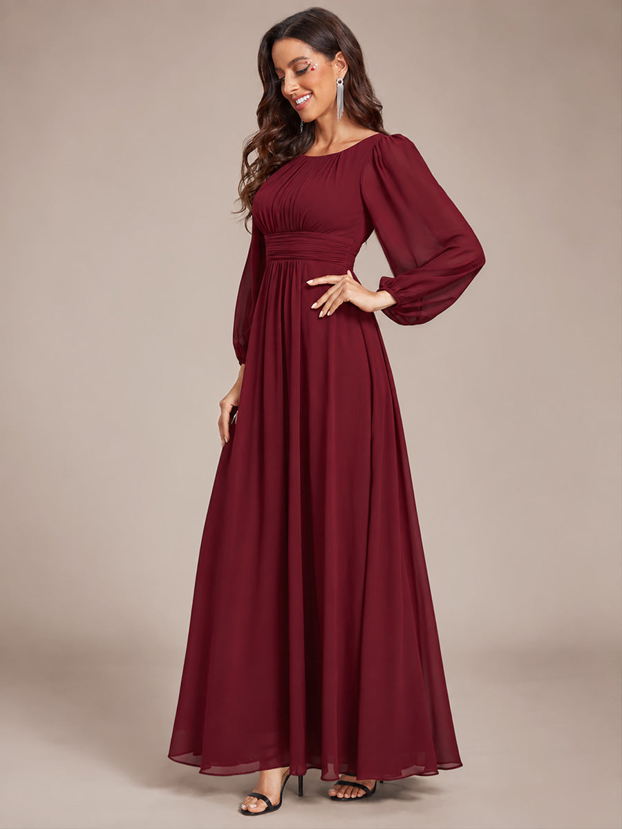 Robe demoiselle d'honneur en mousseline à taille haute Manches bouffantes #Couleur_Bordeaux
