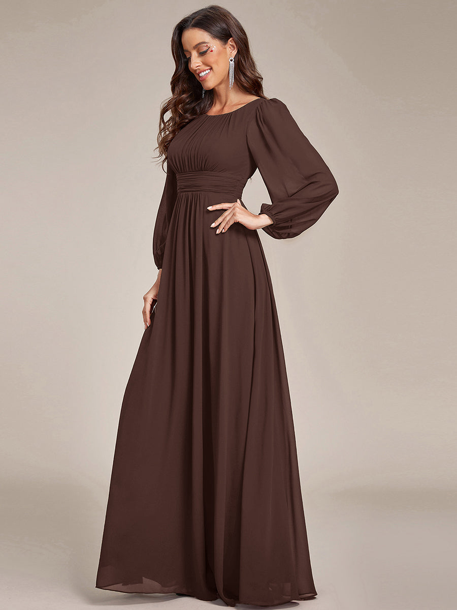 Robe demoiselle d'honneur en mousseline à taille haute Manches bouffantes #Couleur_Marron chocolat