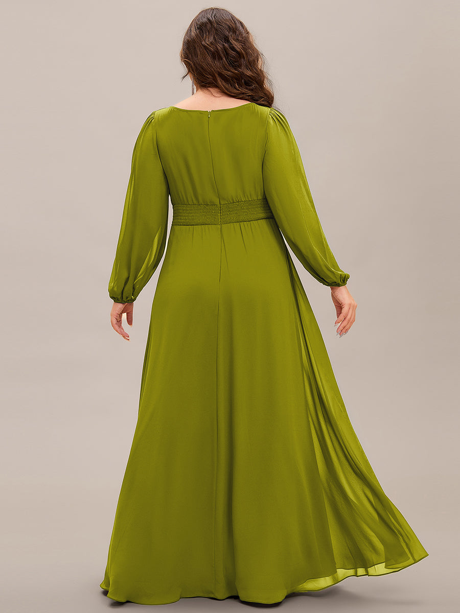 Robe demoiselle d'honneur en mousseline à taille haute Manches bouffantes #Couleur_Citron