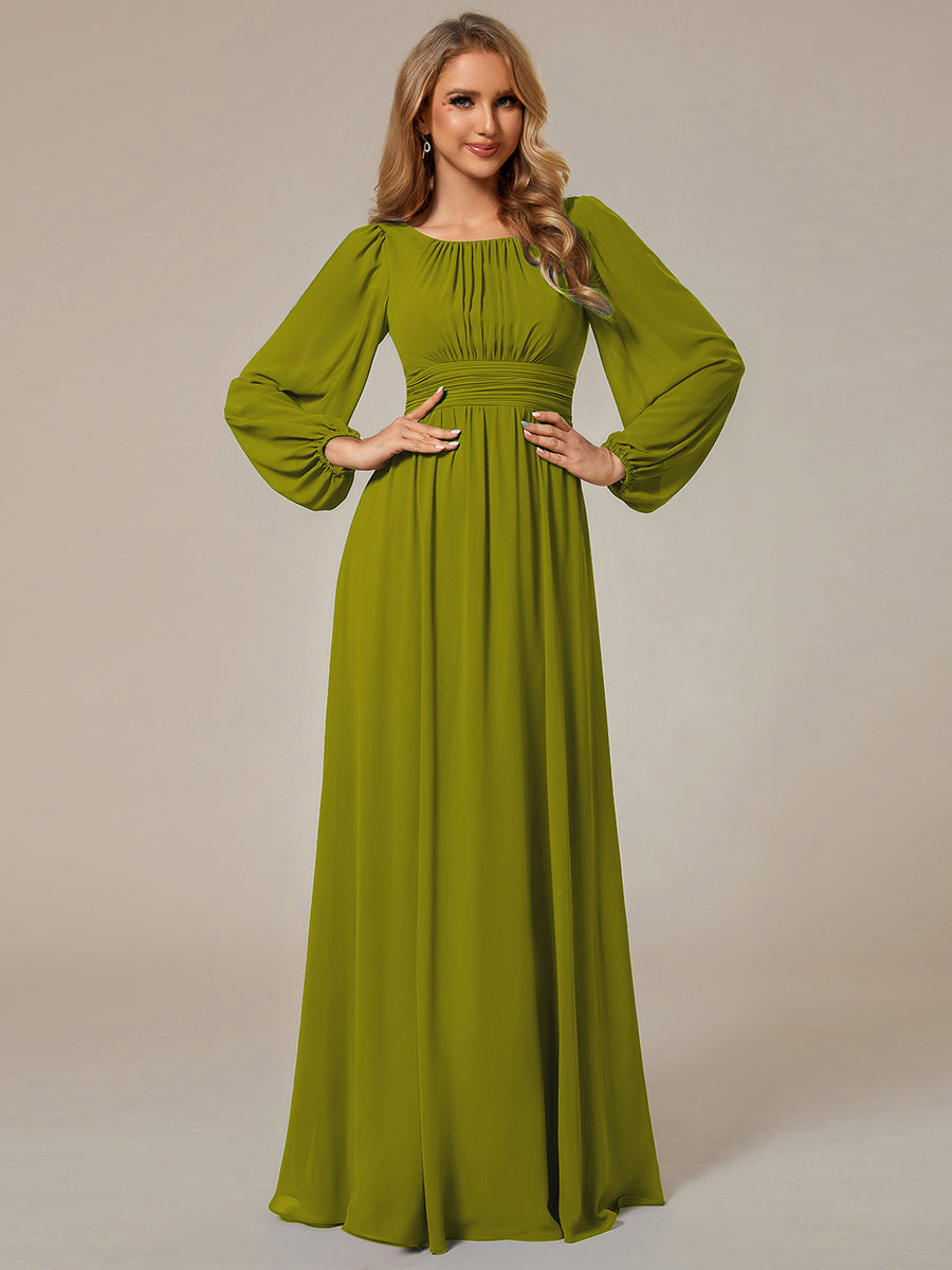 Robe demoiselle d'honneur en mousseline à taille haute Manches bouffantes #Couleur_Citron