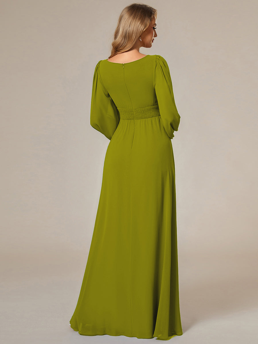 Robe demoiselle d'honneur en mousseline à taille haute Manches bouffantes #Couleur_Citron