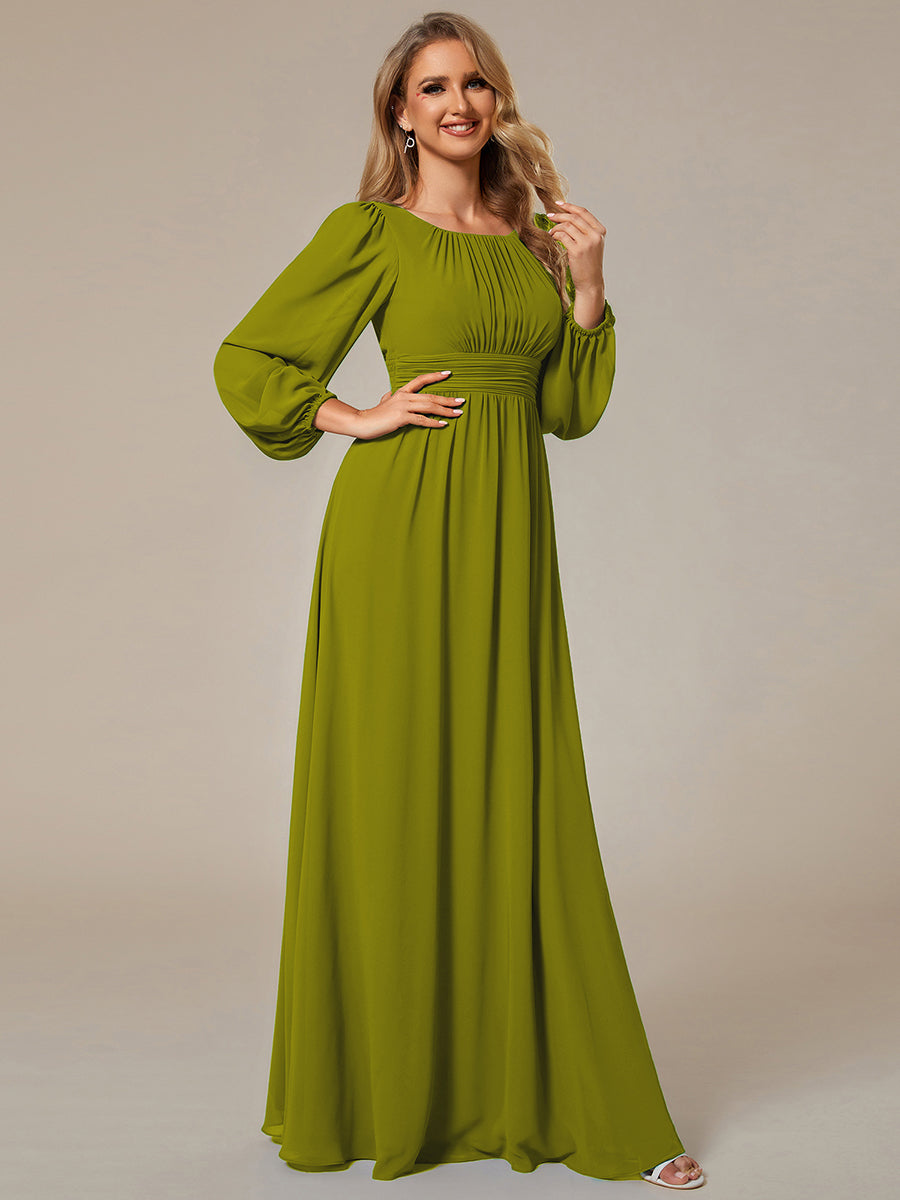 Robe demoiselle d'honneur en mousseline à taille haute Manches bouffantes #Couleur_Citron