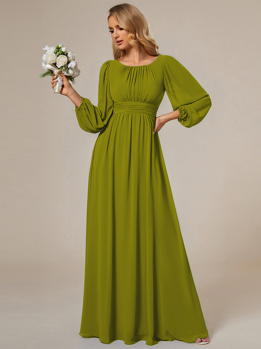 Robe demoiselle d'honneur en mousseline à taille haute Manches bouffantes #Couleur_Citron