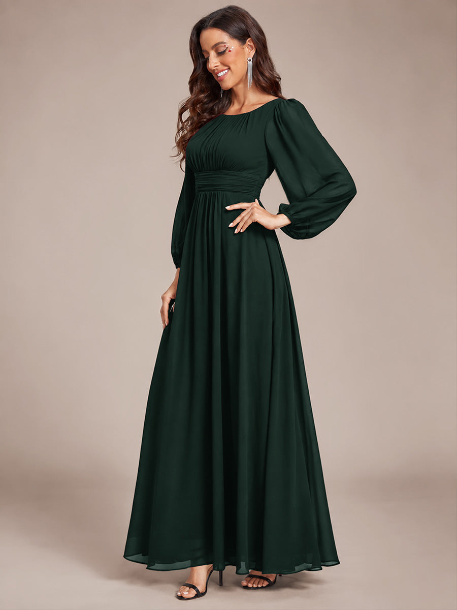 Robe demoiselle d'honneur en mousseline à taille haute Manches bouffantes #Couleur_Vert forêt foncé