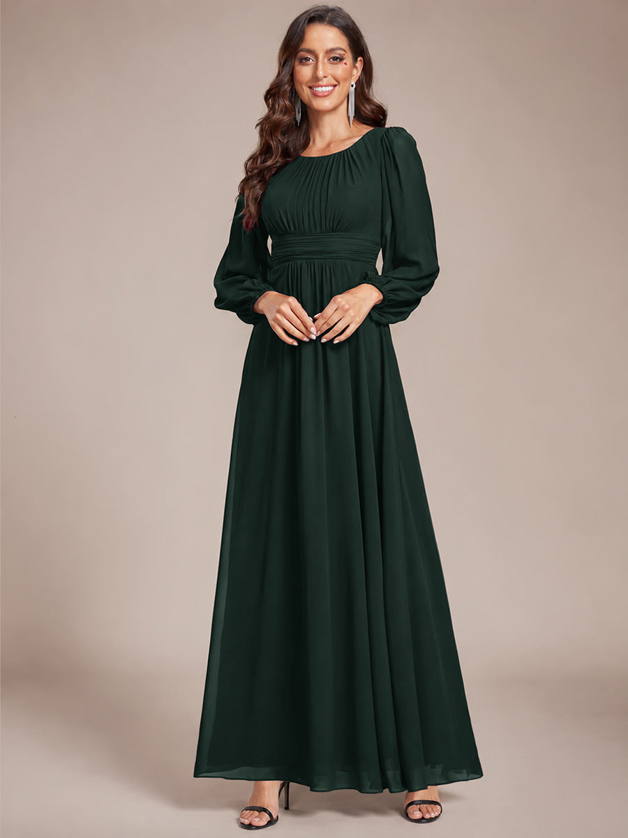 Robe demoiselle d'honneur en mousseline à taille haute Manches bouffantes #Couleur_Vert forêt foncé