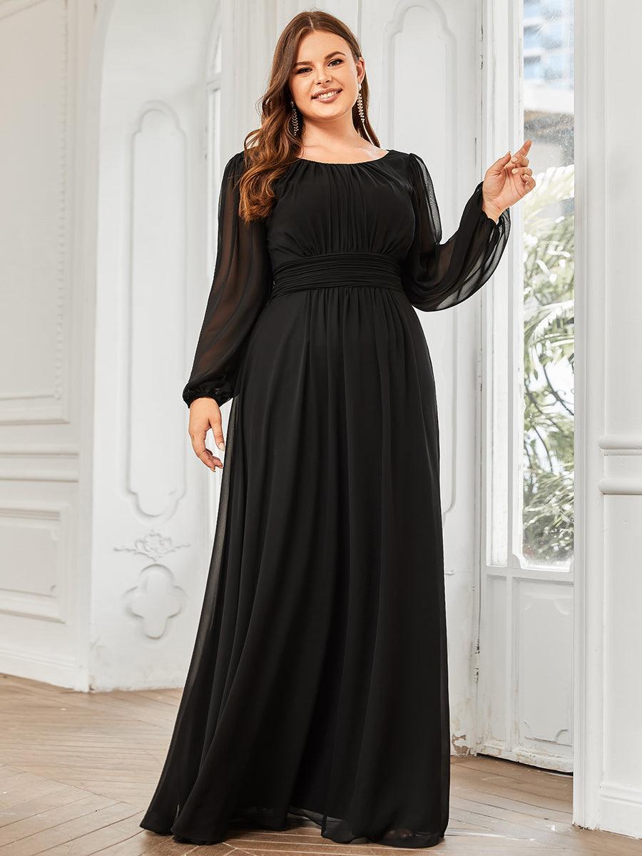 Taille personnalisée Robe demoiselle d'honneur en mousseline à taille haute Manches bouffantes #Couleur_Noir