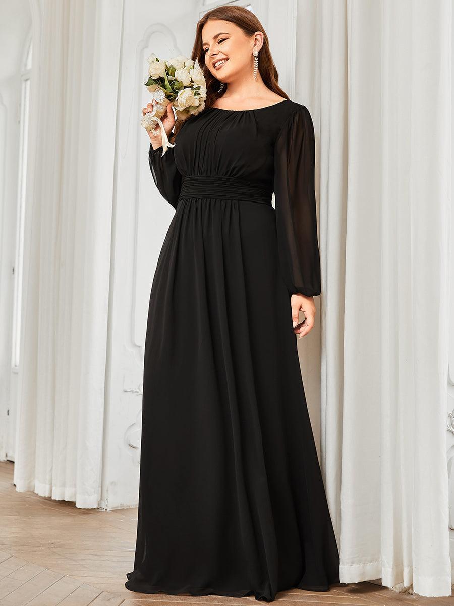 Taille personnalisée Robe demoiselle d'honneur en mousseline à taille haute Manches bouffantes #Couleur_Noir