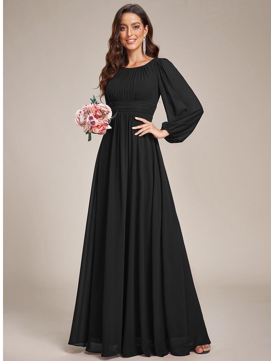 Taille personnalisée Robe demoiselle d'honneur en mousseline à taille haute Manches bouffantes #Couleur_Noir