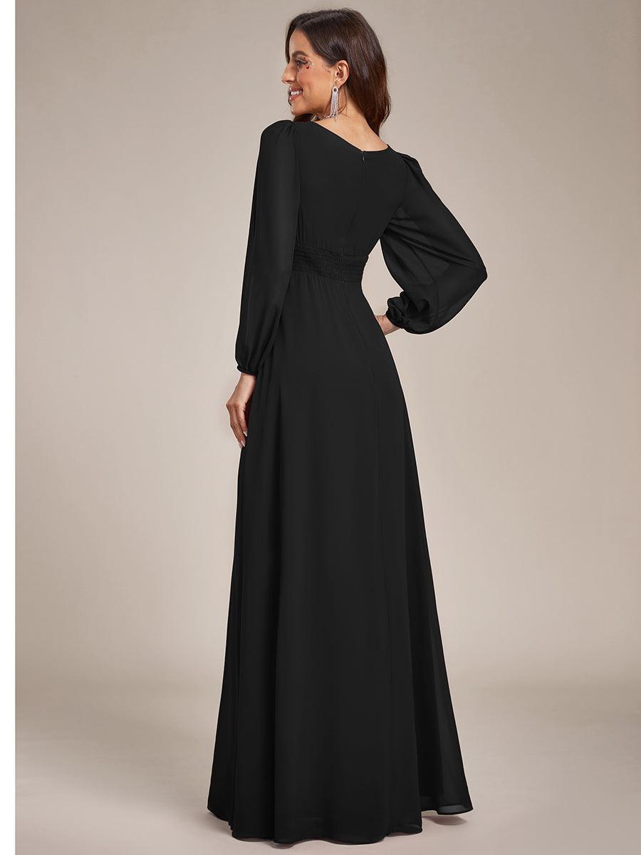 Taille personnalisée Robe demoiselle d'honneur en mousseline à taille haute Manches bouffantes #Couleur_Noir