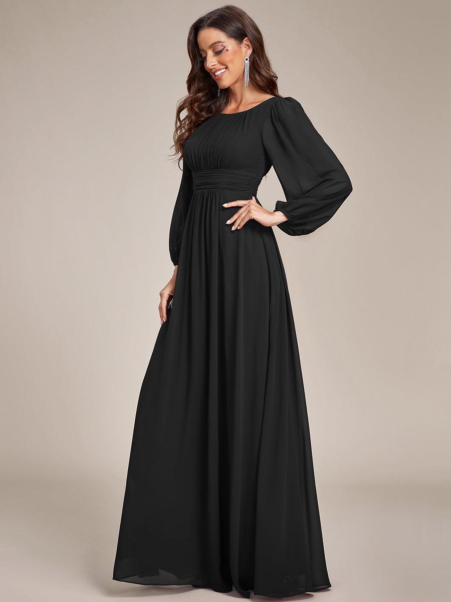 Taille personnalisée Robe demoiselle d'honneur en mousseline à taille haute Manches bouffantes #Couleur_Noir