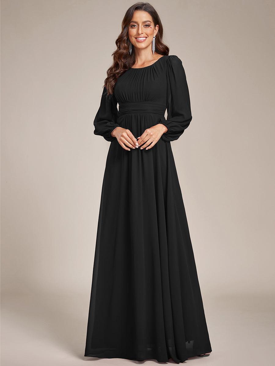 Taille personnalisée Robe demoiselle d'honneur en mousseline à taille haute Manches bouffantes #Couleur_Noir