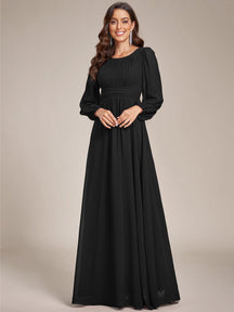 Taille personnalisée Robe demoiselle d'honneur en mousseline à taille haute Manches bouffantes #Couleur_Noir