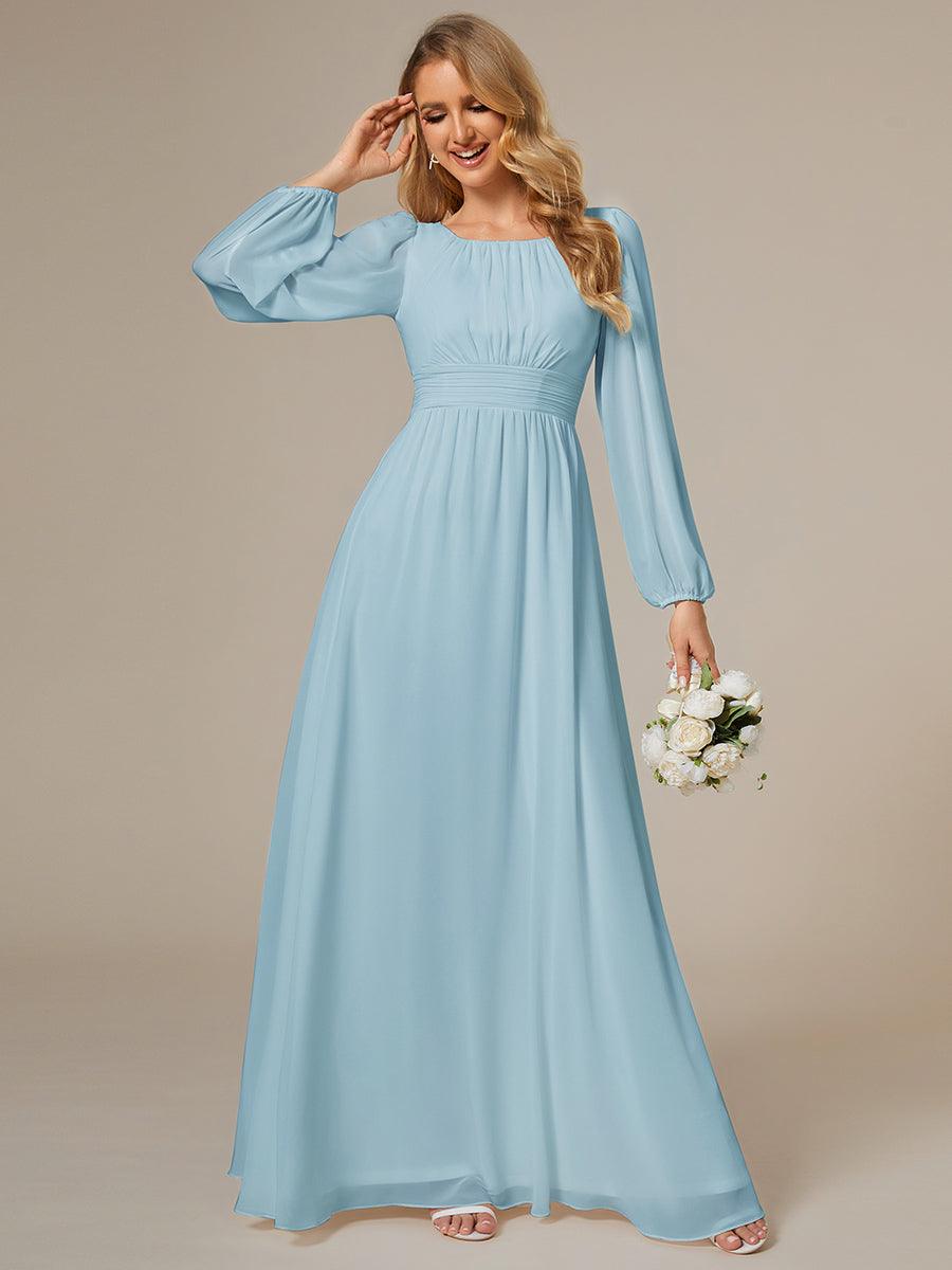 Taille personnalisée Robe demoiselle d'honneur en mousseline à taille haute Manches bouffantes #Couleur_Bleu Ciel