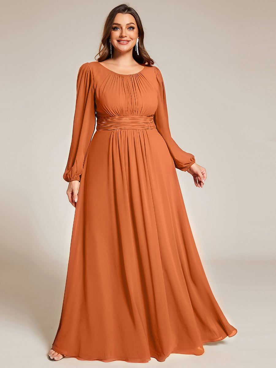 Robe demoiselle d'honneur en mousseline à taille haute Manches bouffantes #Couleur_Melon Ambré