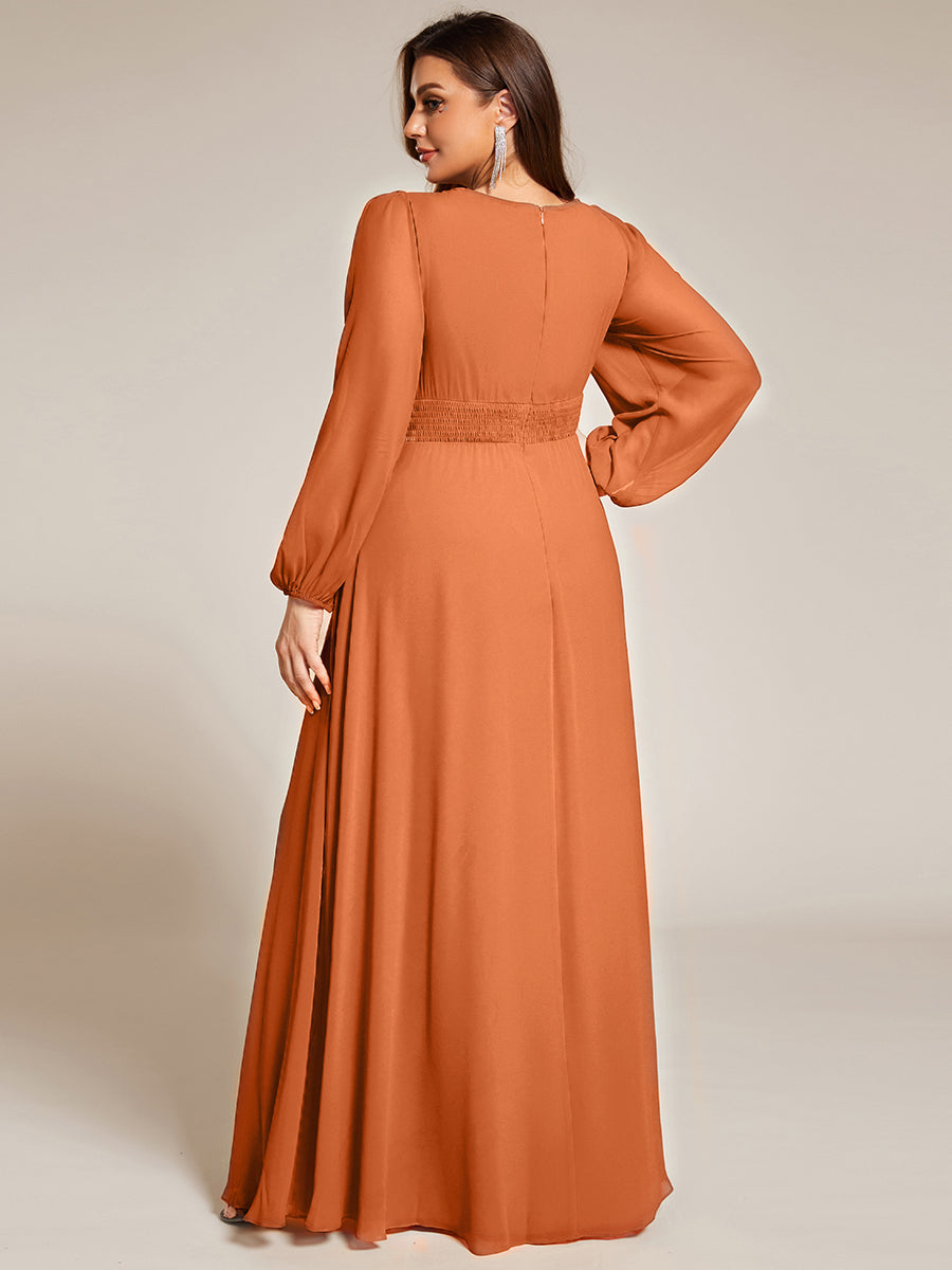 Robe demoiselle d'honneur en mousseline à taille haute Manches bouffantes #Couleur_Melon Ambré