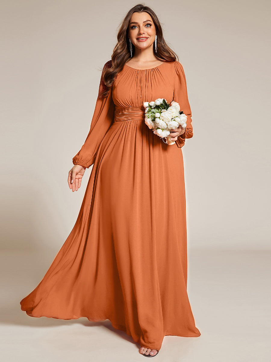 Robe demoiselle d'honneur en mousseline à taille haute Manches bouffantes #Couleur_Melon Ambré