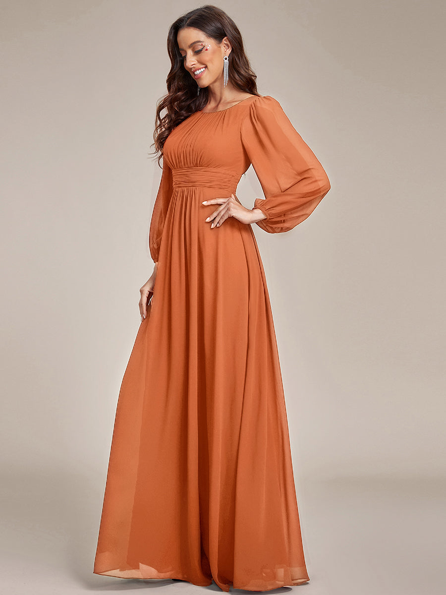 Robe demoiselle d'honneur en mousseline à taille haute Manches bouffantes #Couleur_Melon Ambré