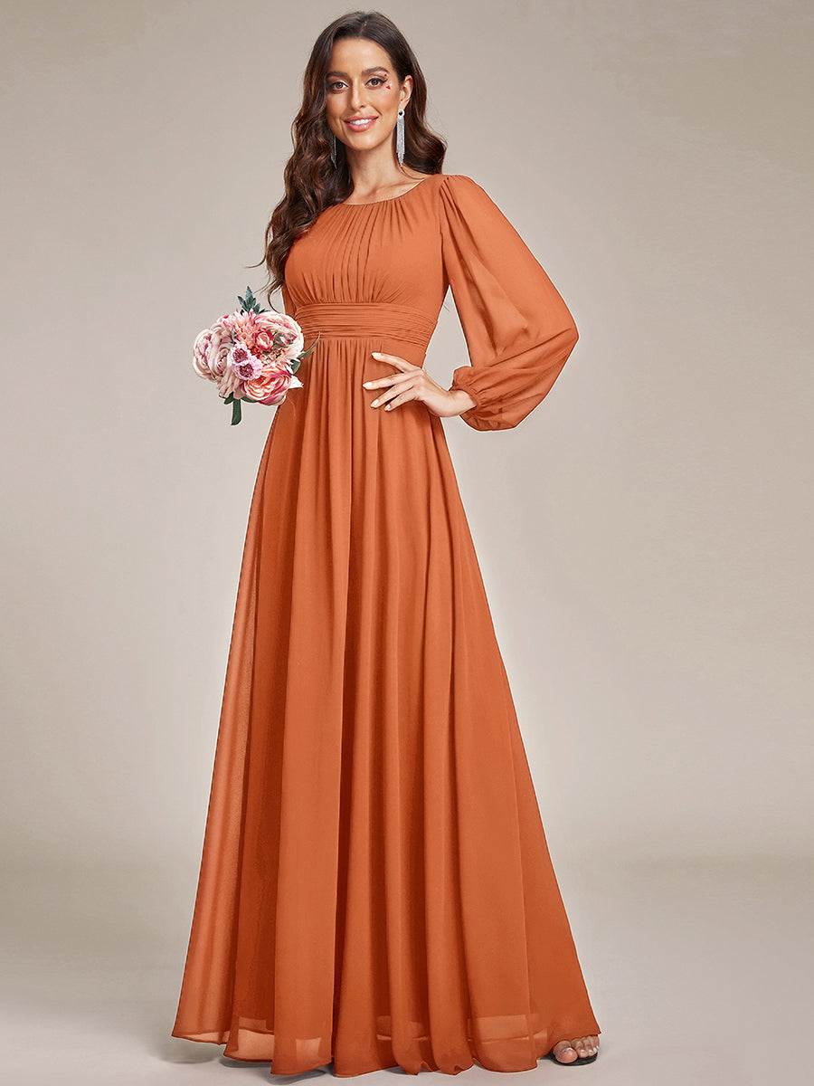 Robe demoiselle d'honneur en mousseline à taille haute Manches bouffantes #Couleur_Melon Ambré