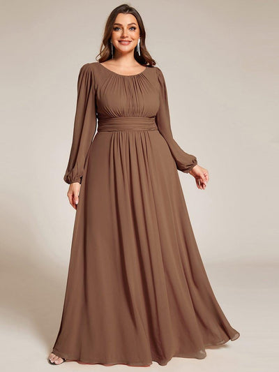 pretty CELESTE|Robe de demoiselle d'honneur plissée à manches longues transparente de grande taille