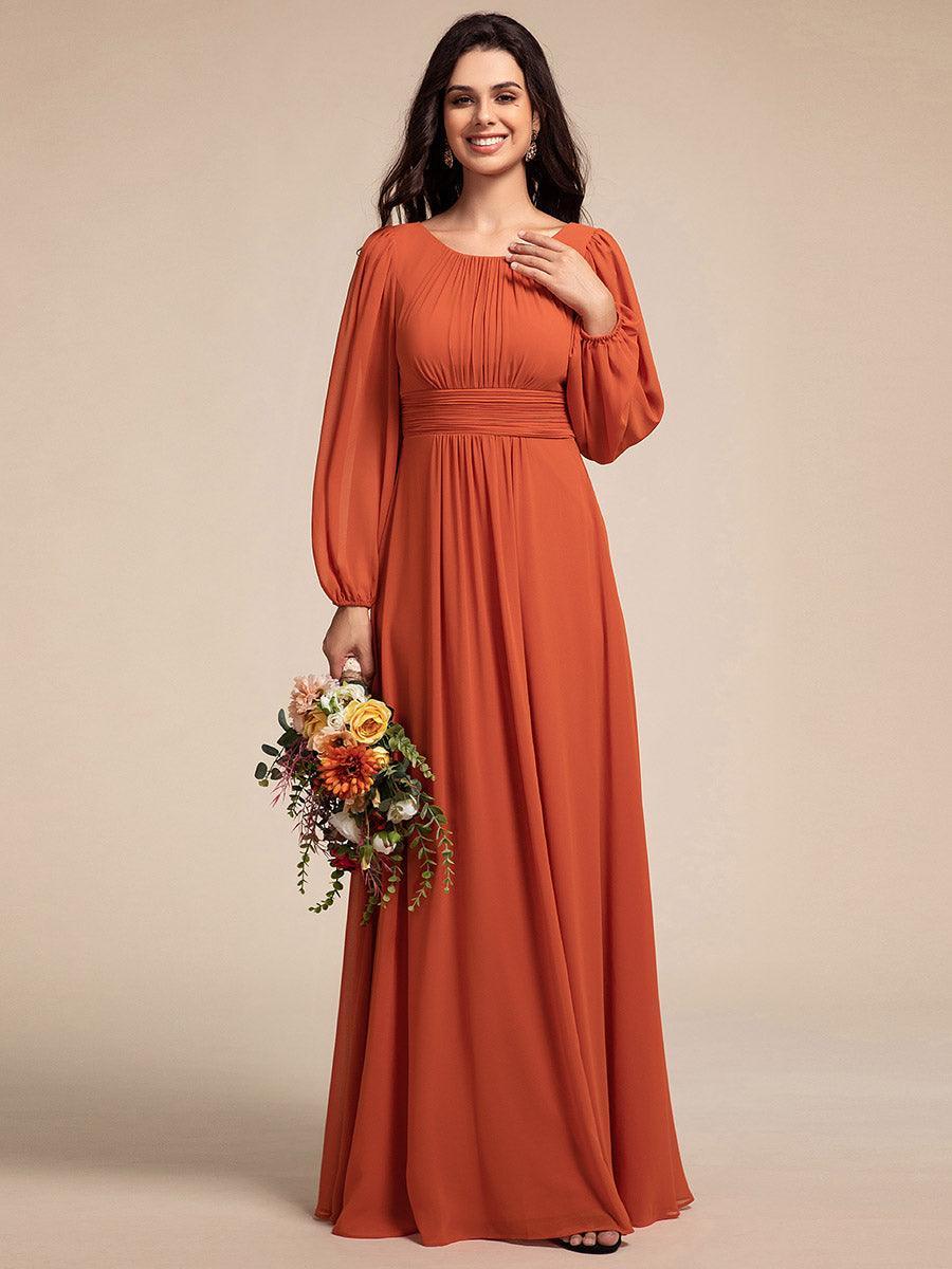 Taille personnalisée Robe demoiselle d'honneur en mousseline à taille haute Manches bouffantes #Couleur_Burnt Orange