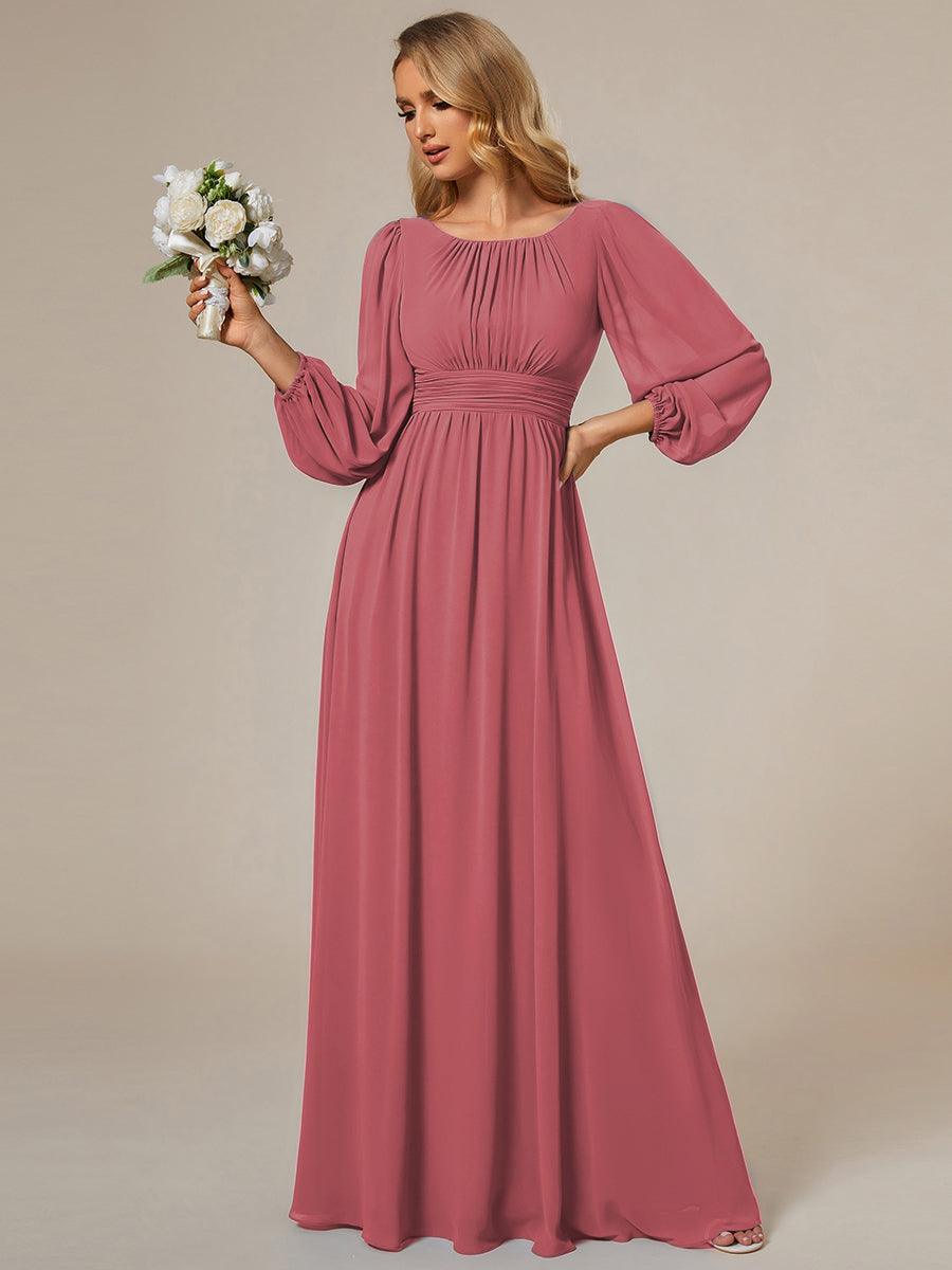 Taille personnalisée Robe demoiselle d'honneur en mousseline à taille haute Manches bouffantes #Couleur_Rose corail