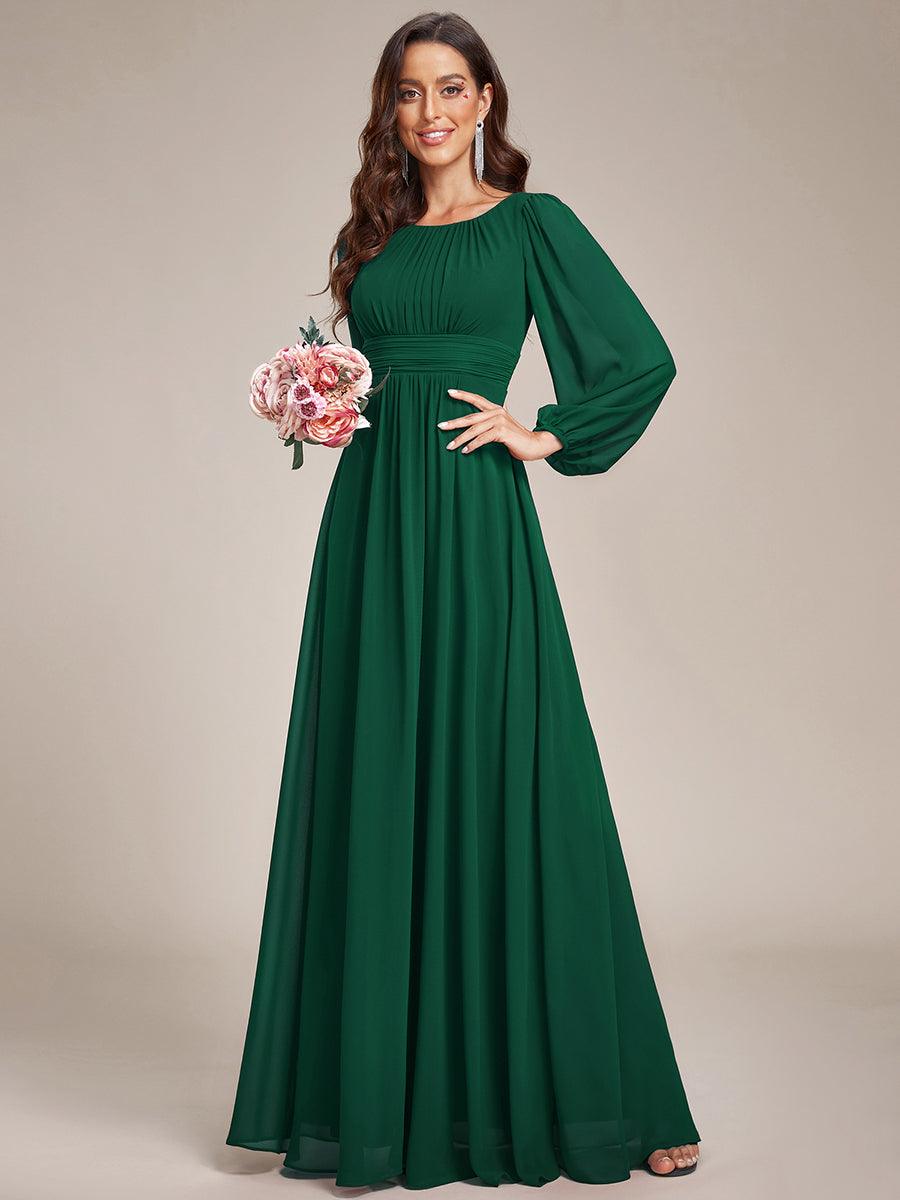 Taille personnalisée Robe demoiselle d'honneur en mousseline à taille haute Manches bouffantes #Couleur_Vert Fonce