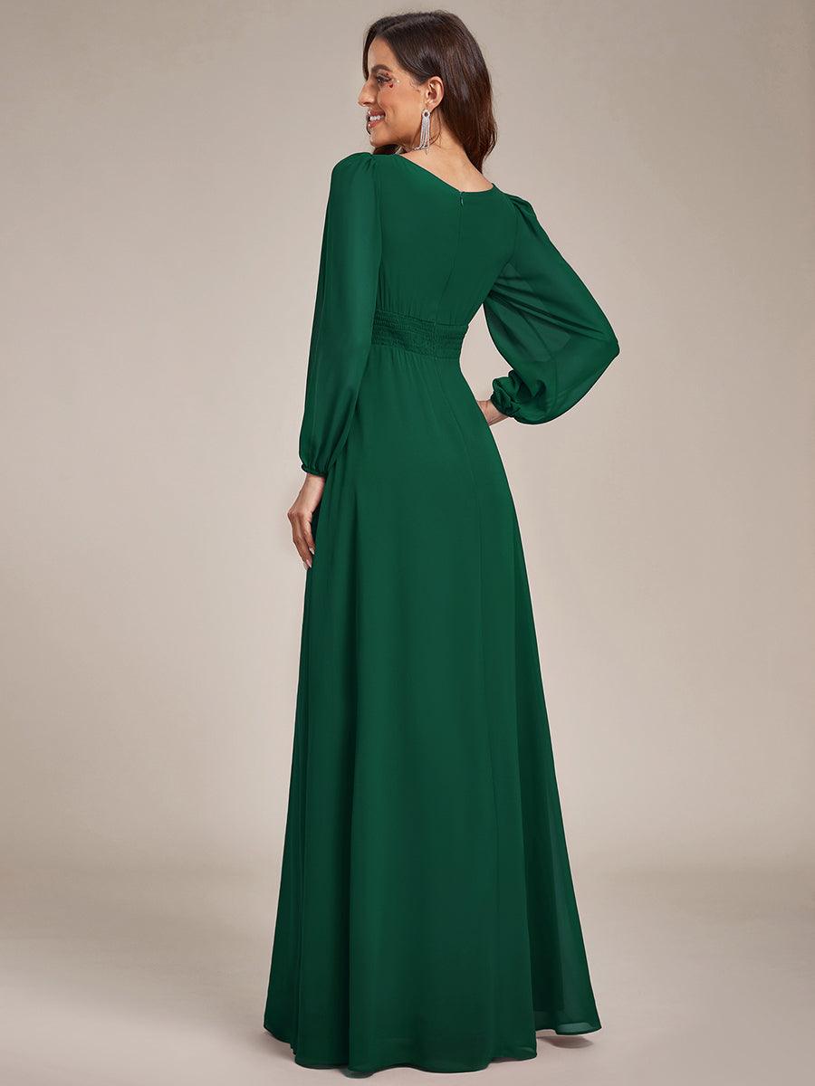 Taille personnalisée Robe demoiselle d'honneur en mousseline à taille haute Manches bouffantes #Couleur_Vert Fonce
