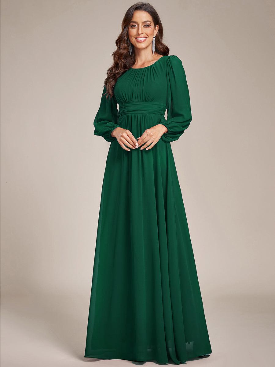 Taille personnalisée Robe demoiselle d'honneur en mousseline à taille haute Manches bouffantes #Couleur_Vert Fonce