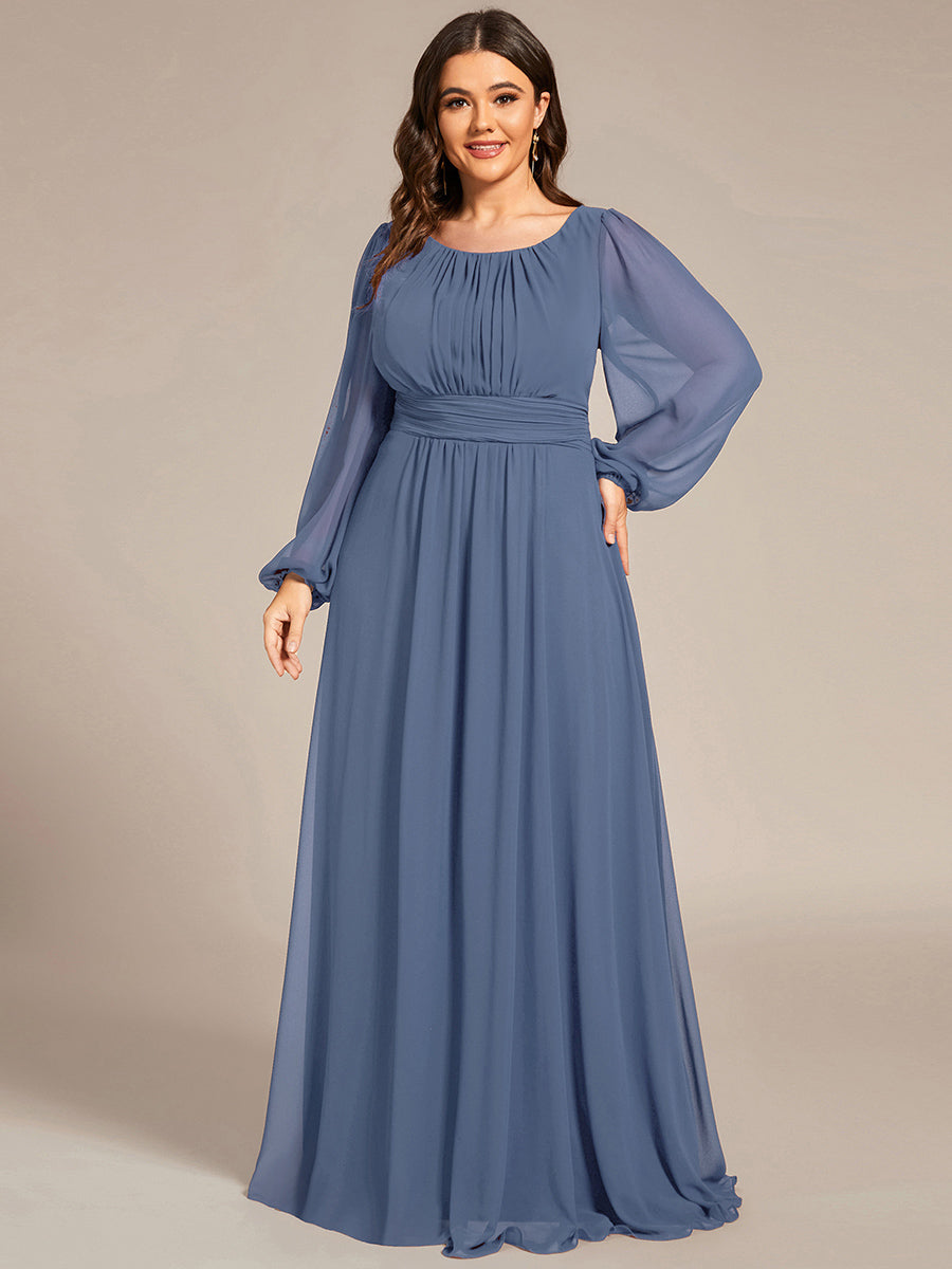 Robe demoiselle d'honneur en mousseline à taille haute Manches bouffantes #Couleur_Marine Fume