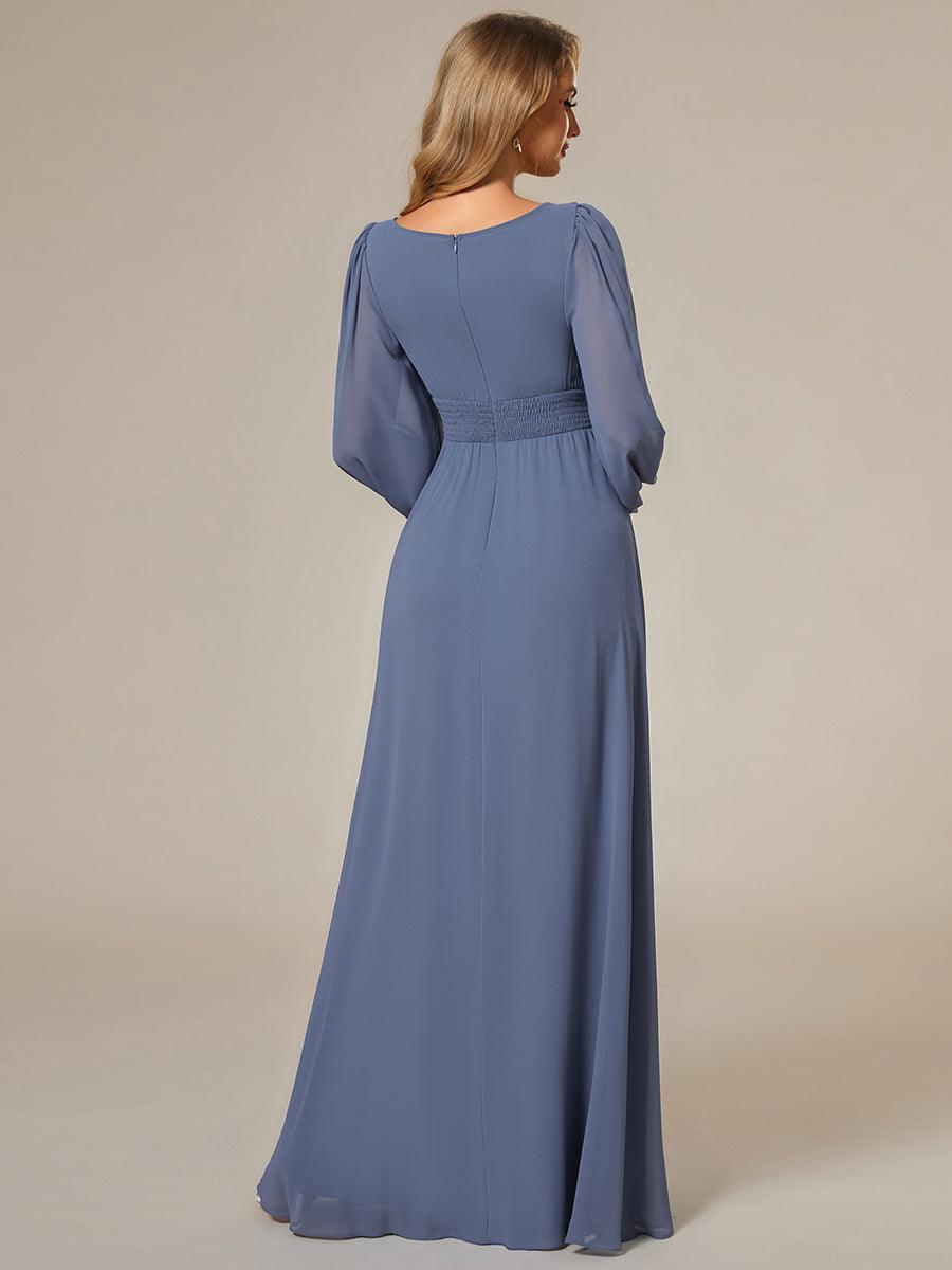 Taille personnalisée Robe demoiselle d'honneur en mousseline à taille haute Manches bouffantes #Couleur_Marine Fume