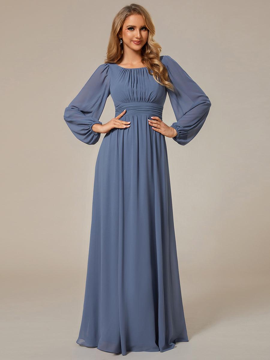 Taille personnalisée Robe demoiselle d'honneur en mousseline à taille haute Manches bouffantes #Couleur_Marine Fume