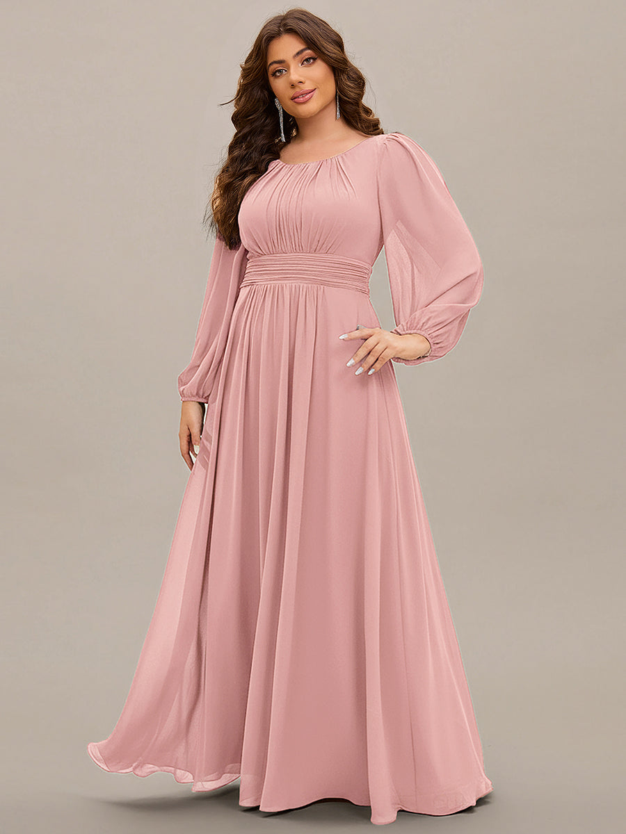 Robe demoiselle d'honneur en mousseline à taille haute Manches bouffantes #Couleur_Rose fumee