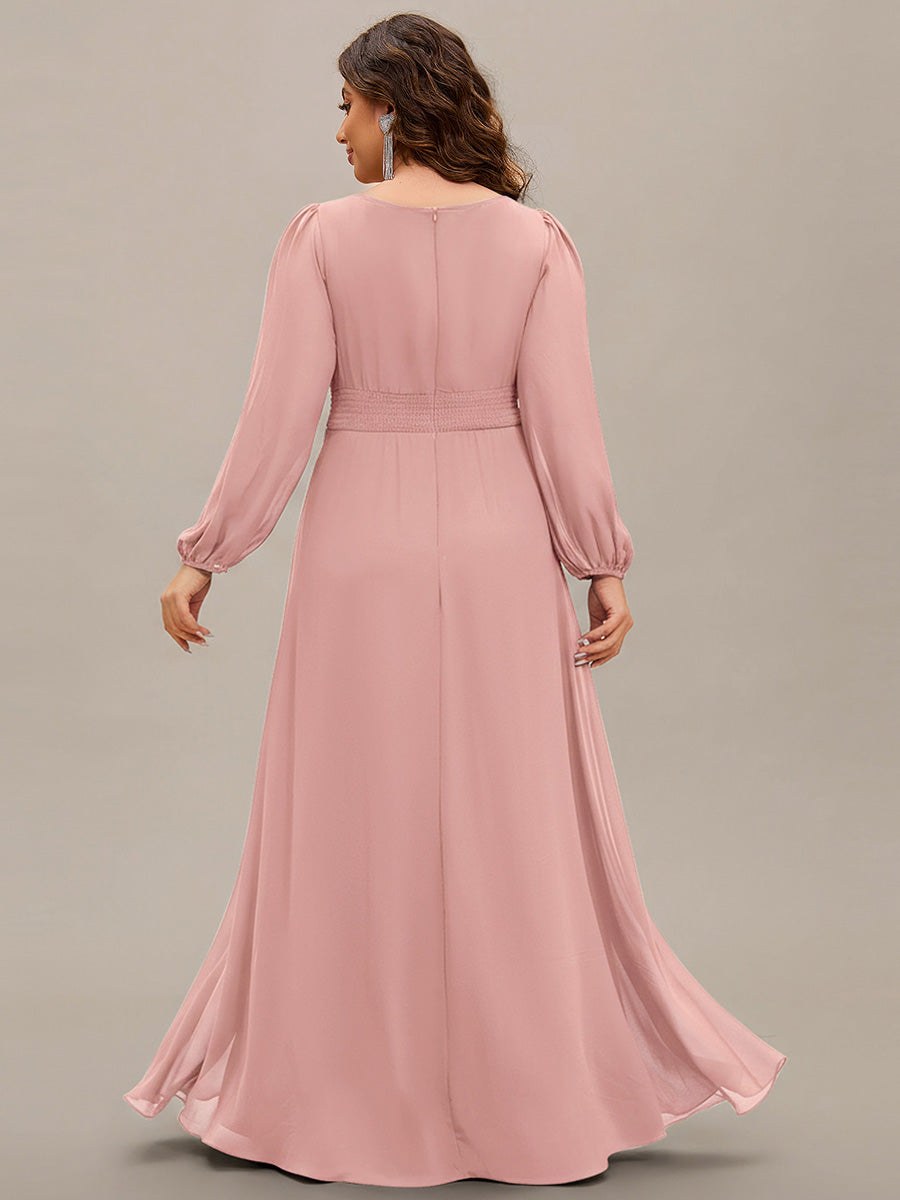 Robe demoiselle d'honneur en mousseline à taille haute Manches bouffantes #Couleur_Rose fumee