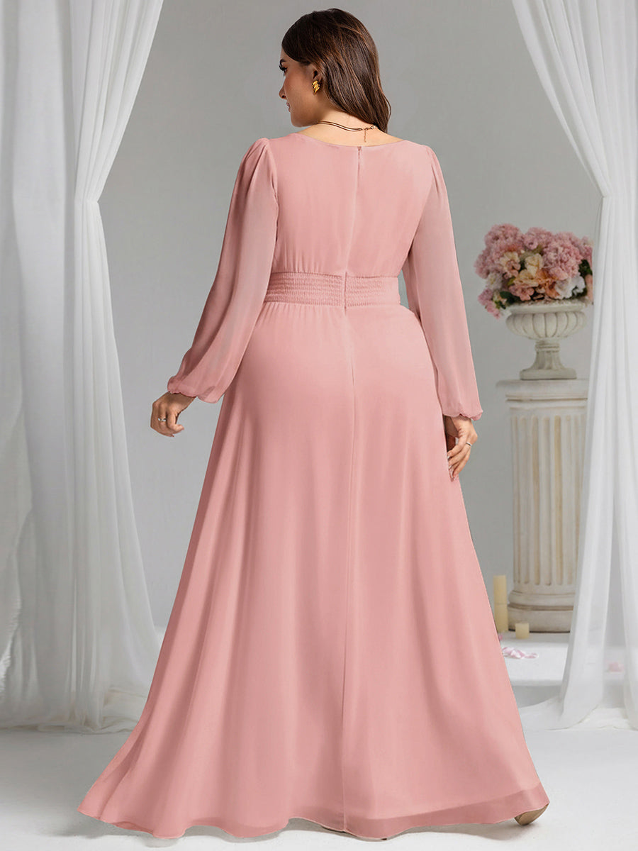 Robe demoiselle d'honneur en mousseline à taille haute Manches bouffantes #Couleur_Rose fumee