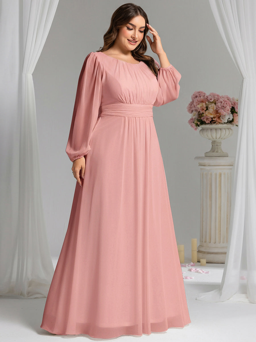 Robe demoiselle d'honneur en mousseline à taille haute Manches bouffantes #Couleur_Rose fumee