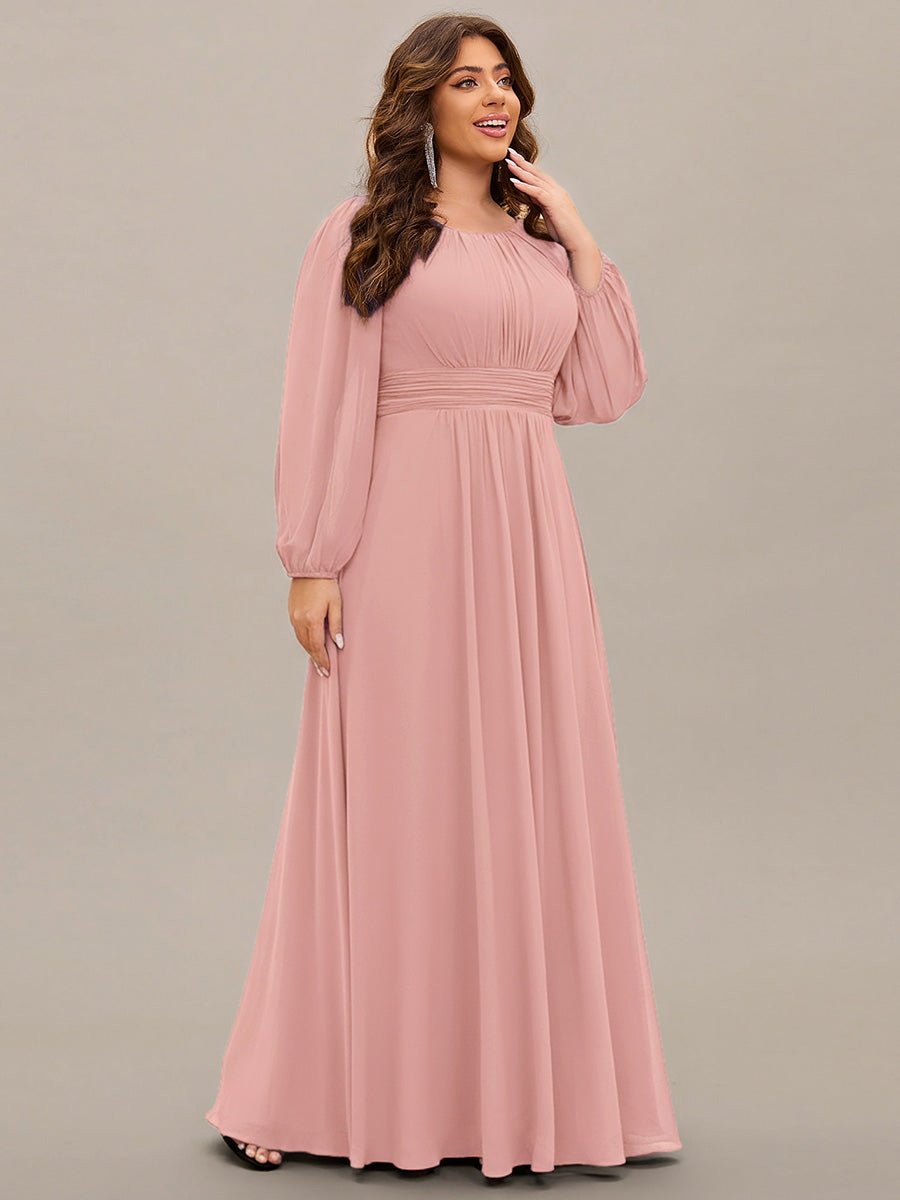 Robe demoiselle d'honneur en mousseline à taille haute Manches bouffantes #Couleur_Rose fumee