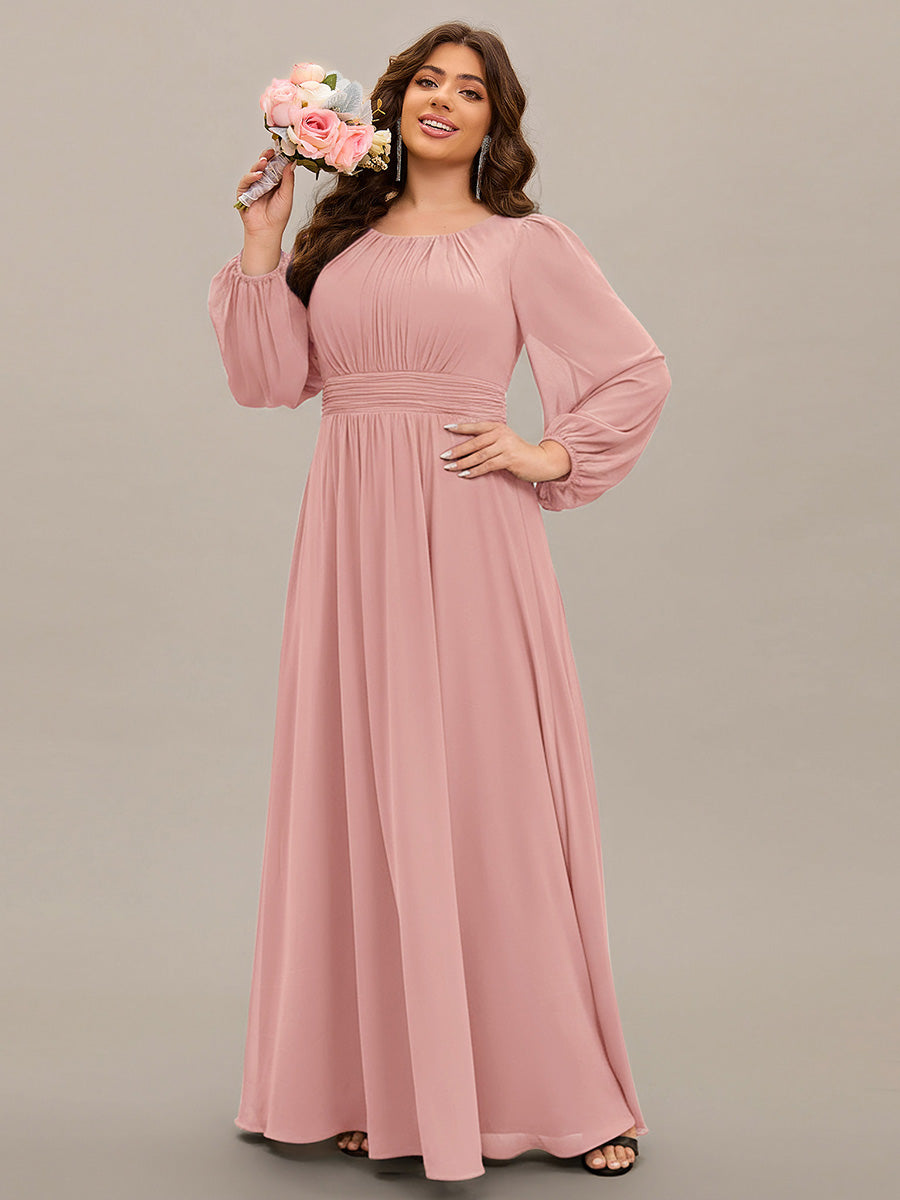 Robe demoiselle d'honneur en mousseline à taille haute Manches bouffantes #Couleur_Rose fumee
