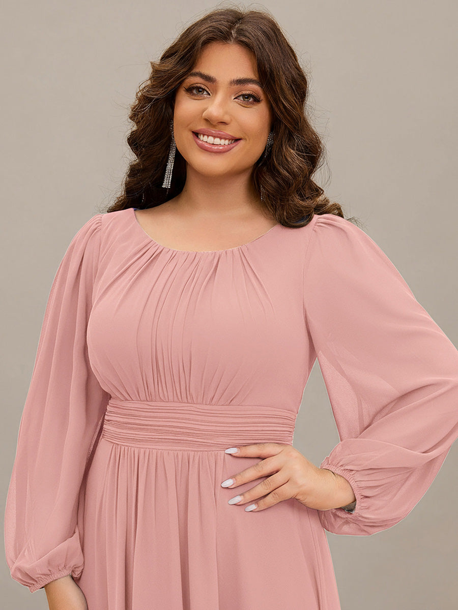 Robe demoiselle d'honneur en mousseline à taille haute Manches bouffantes #Couleur_Rose fumee