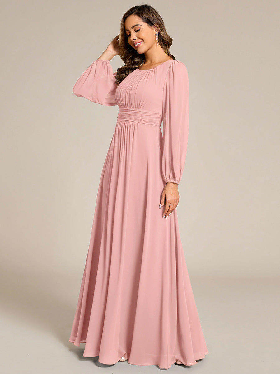 Robe demoiselle d'honneur en mousseline à taille haute Manches bouffantes #Couleur_Rose fumee