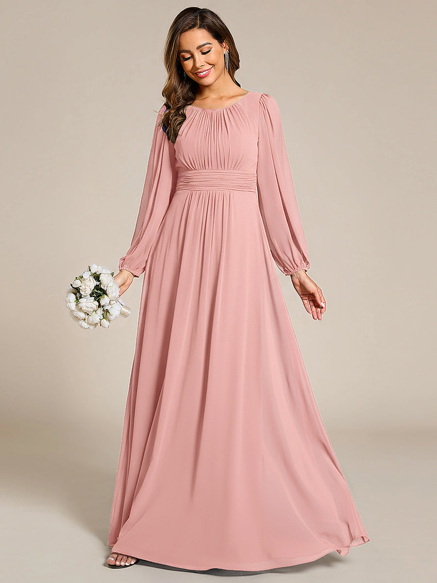 Robe demoiselle d'honneur en mousseline à taille haute Manches bouffantes #Couleur_Rose fumee