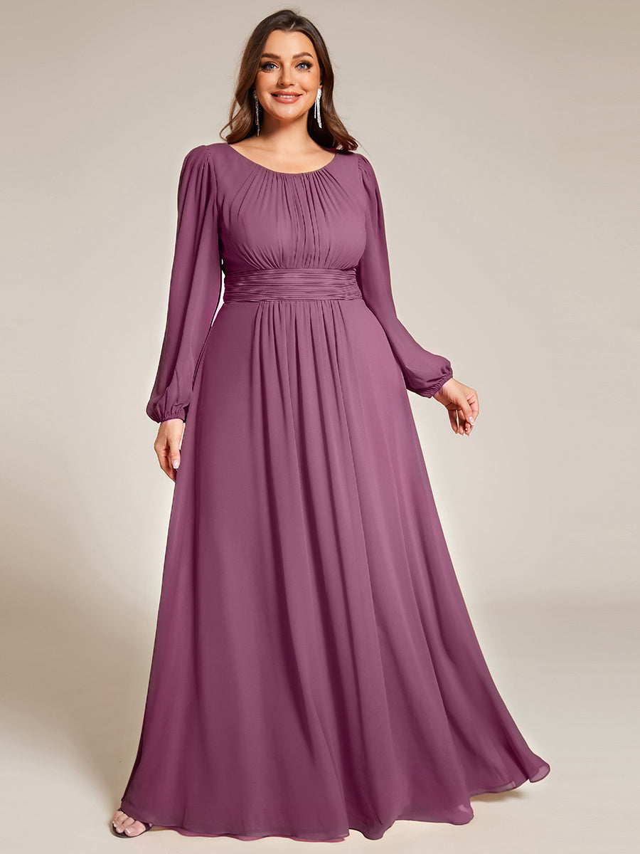 Robe D'invité De Mariage En Mousseline De Soie Mi-Longue Plissée à Manches à Volants Et Col En V #Couleur_Prune Foncée