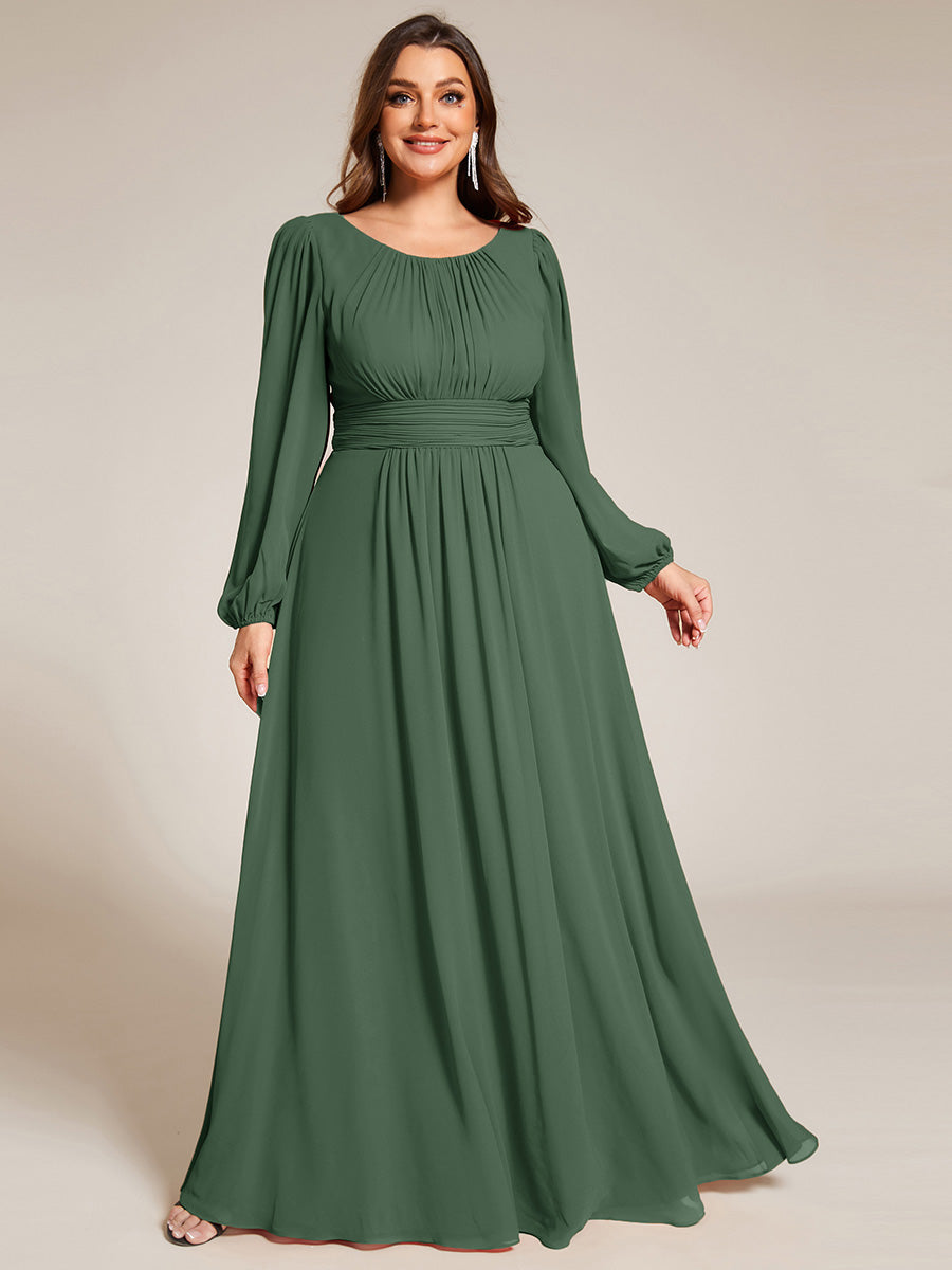 Robe de demoiselle d'honneur plissée à manches longues transparente de grande taille #Couleur_Eucalyptus