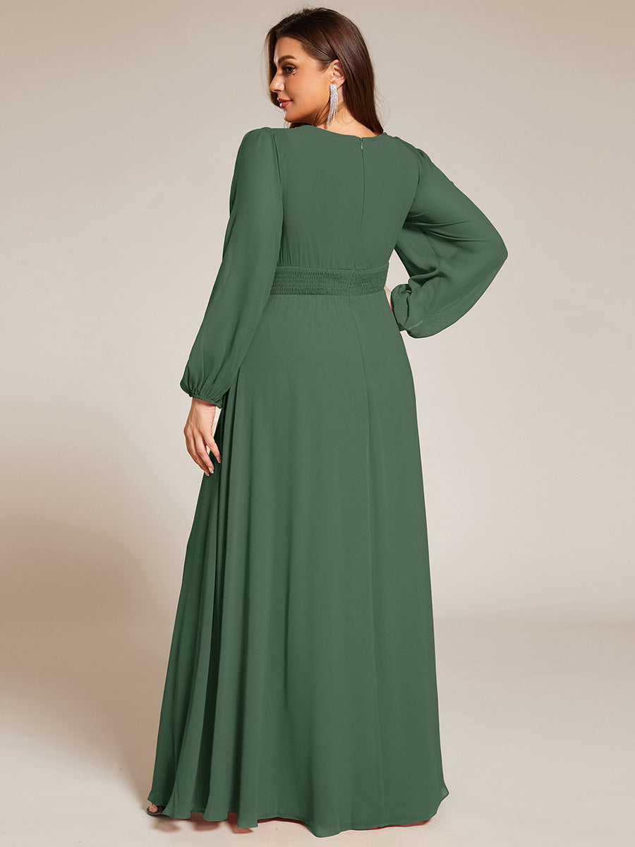 Robe de demoiselle d'honneur plissée à manches longues transparente de grande taille #Couleur_Eucalyptus