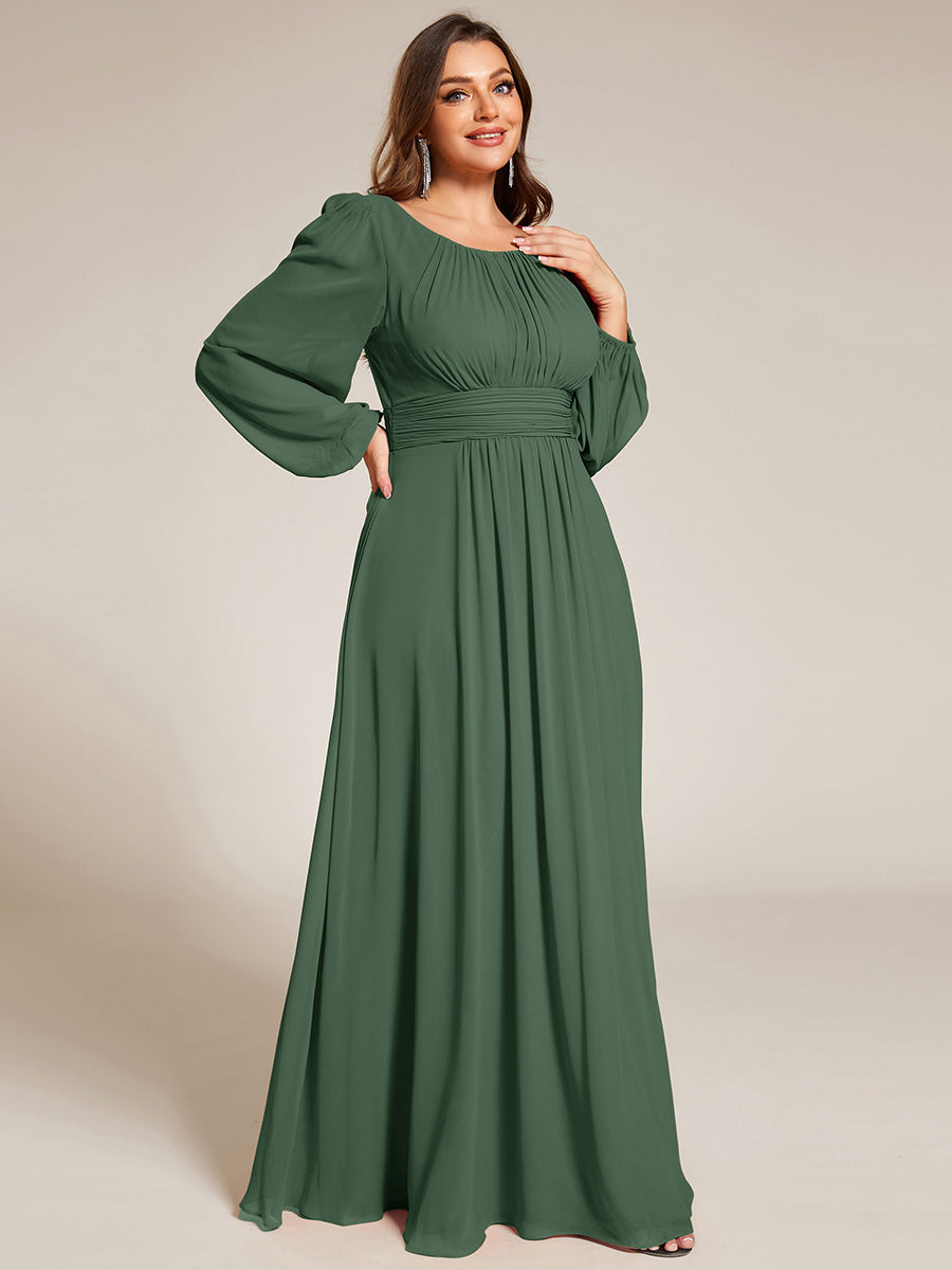 Robe de demoiselle d'honneur plissée à manches longues transparente de grande taille #Couleur_Eucalyptus