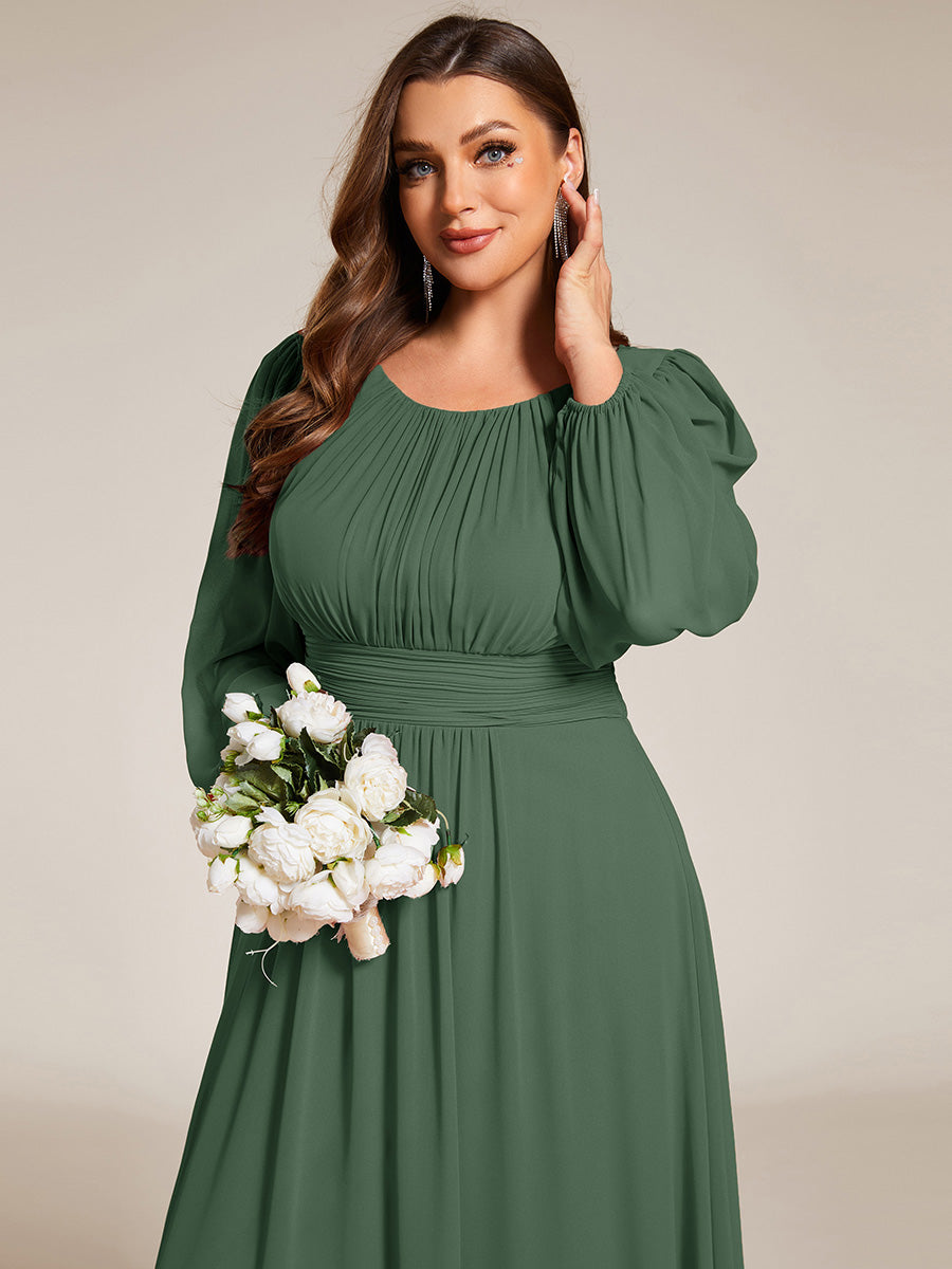 Robe de demoiselle d'honneur plissée à manches longues transparente de grande taille #Couleur_Eucalyptus