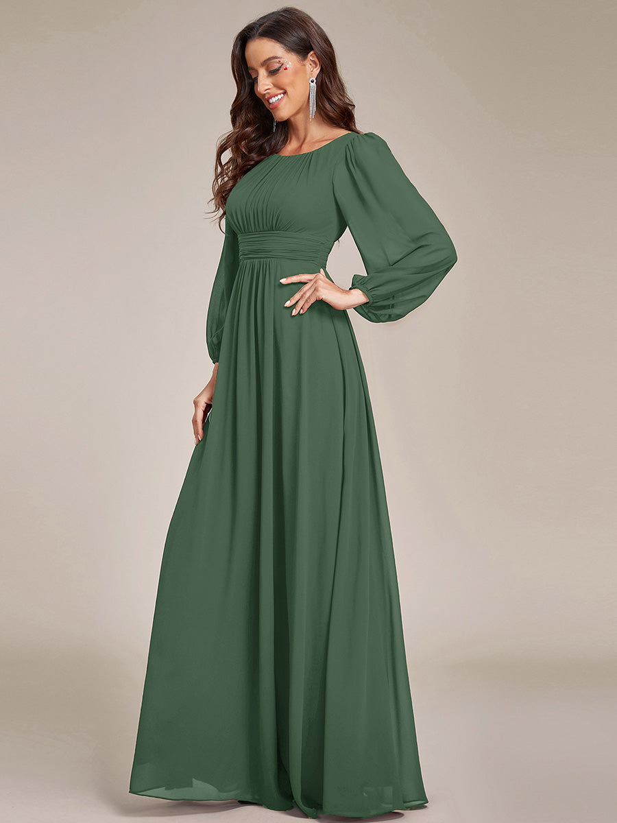 Robe de demoiselle d'honneur plissée à manches longues transparente de grande taille #Couleur_Eucalyptus