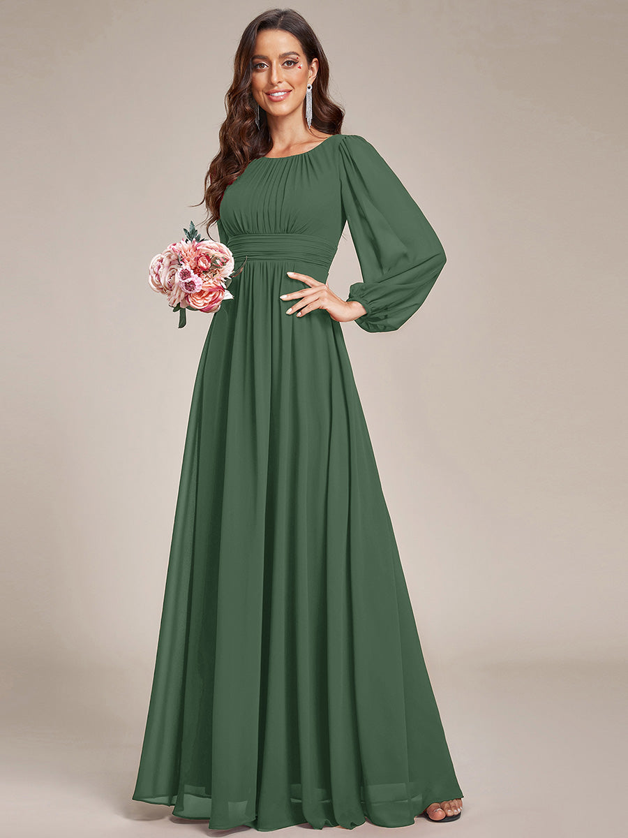 Robe de demoiselle d'honneur plissée à manches longues transparente de grande taille #Couleur_Eucalyptus