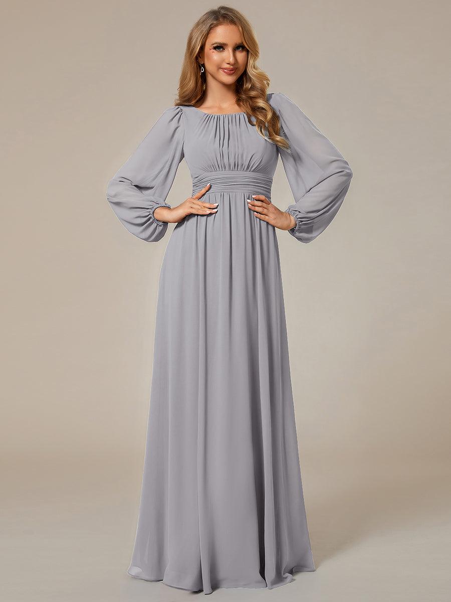 Taille personnalisée Robe demoiselle d'honneur en mousseline à taille haute Manches bouffantes #Couleur_Gris